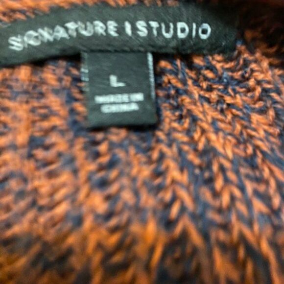 Signature 1 Studio Rust/Navy open cardigan with fringe bottom, size L - Picture 3 of 4